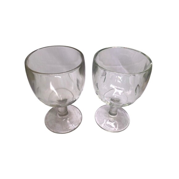 Vintage Clear Thumbprint Goblets Thick Drinking Glass Set Of 2 - Picture 3 of 7